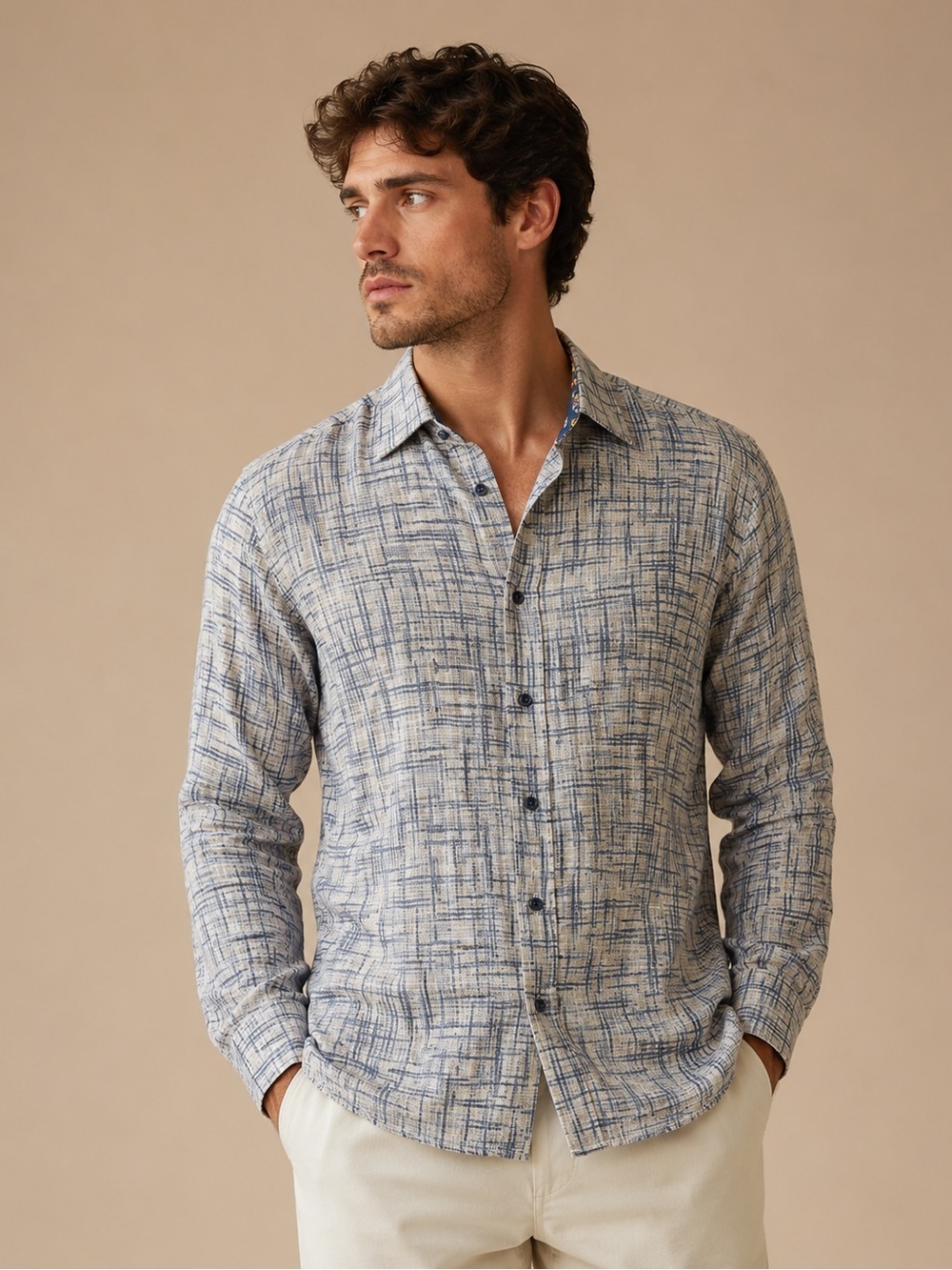 Roberto Cavalli Blue and White Textured Button-Down Shirt